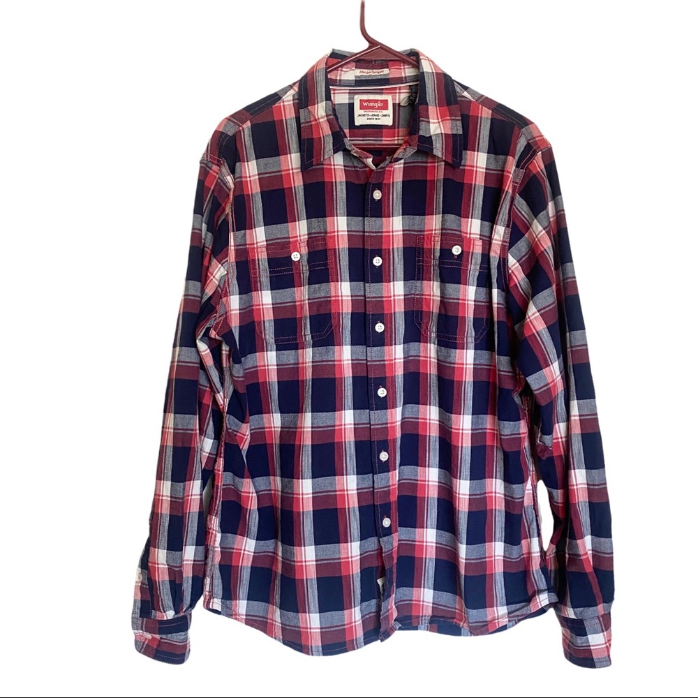 Wrangler Flex Comfort Plaid Button Down Casual Long Sleeve Shirt